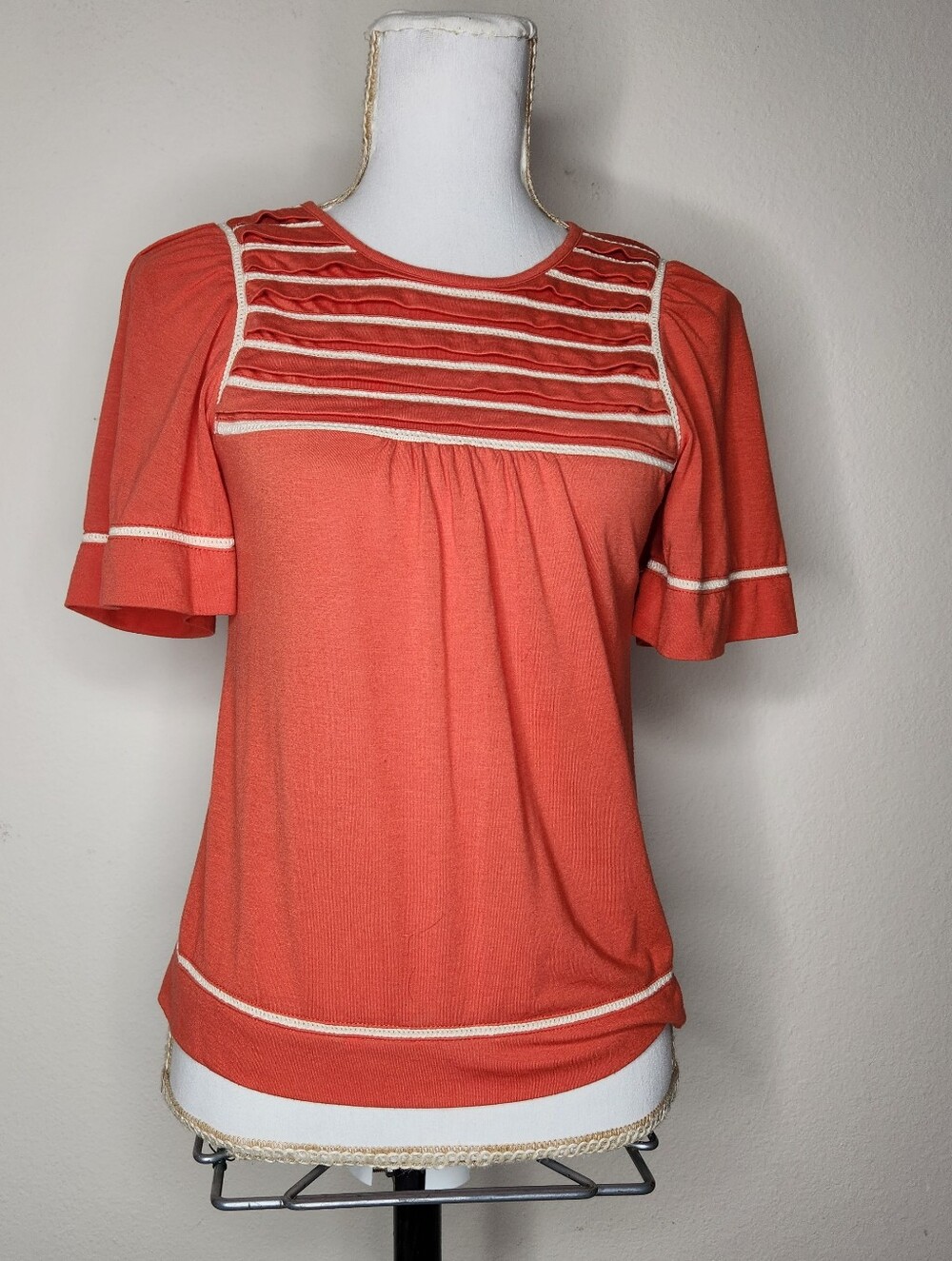 Hazel Womens XS Red Short Sleeve Blouse Keyhole